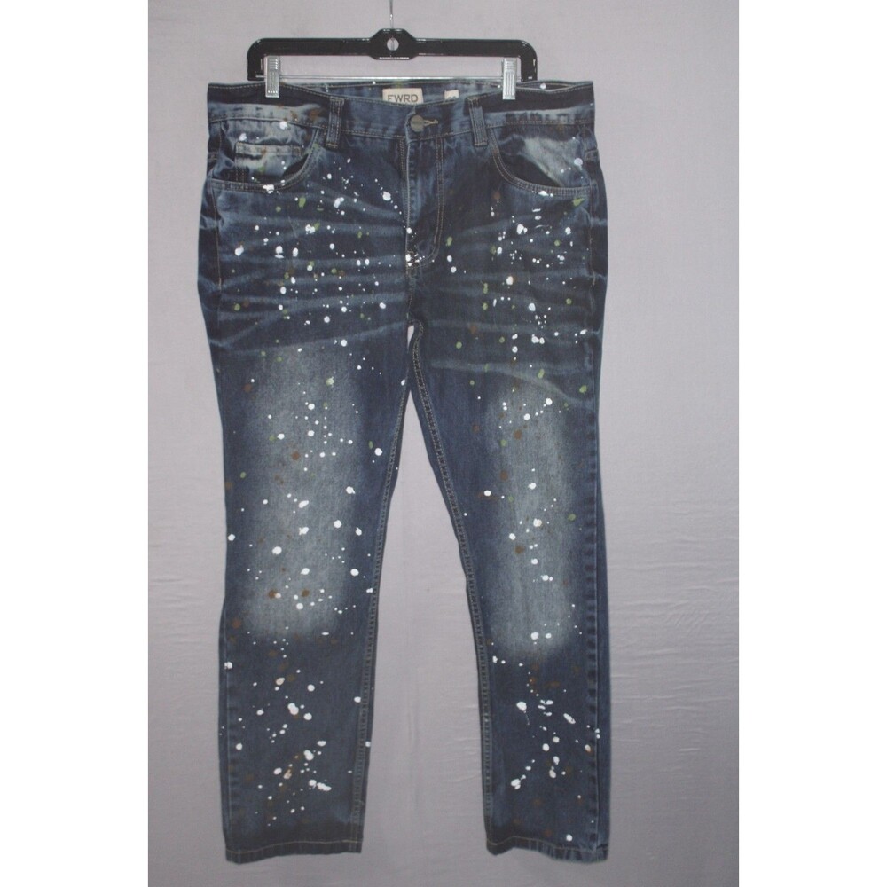 FWRD Denim & Co. Jeans Mens Distressed Size 36 X 32 Dark Wash Paint Splatter